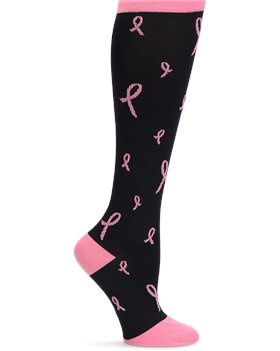Black/Pink Ribbons Nurse Mates Compression Socks Wide Calf